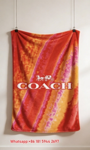 Coach Red Orange Stripe Flannel Throw Blanket C012